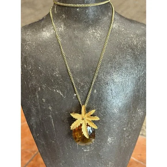 SARAH COVENTRY AUTUMN HAZE PINEAPPLE AMBER STONE BROOCH PENDANT NECKLACE MCM EU - Picture 10 of 11